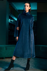 Long-Sleeve Velvet Dress With Zipper